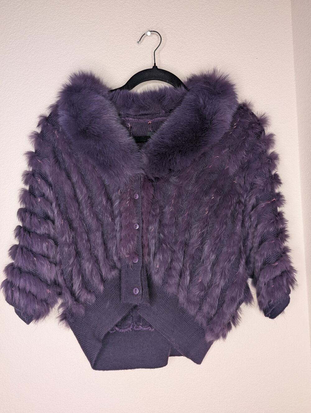 Dana Stein Women Dyed Rabbit Fur Cardigan S Fox Fur Collar Chic Unique Festival